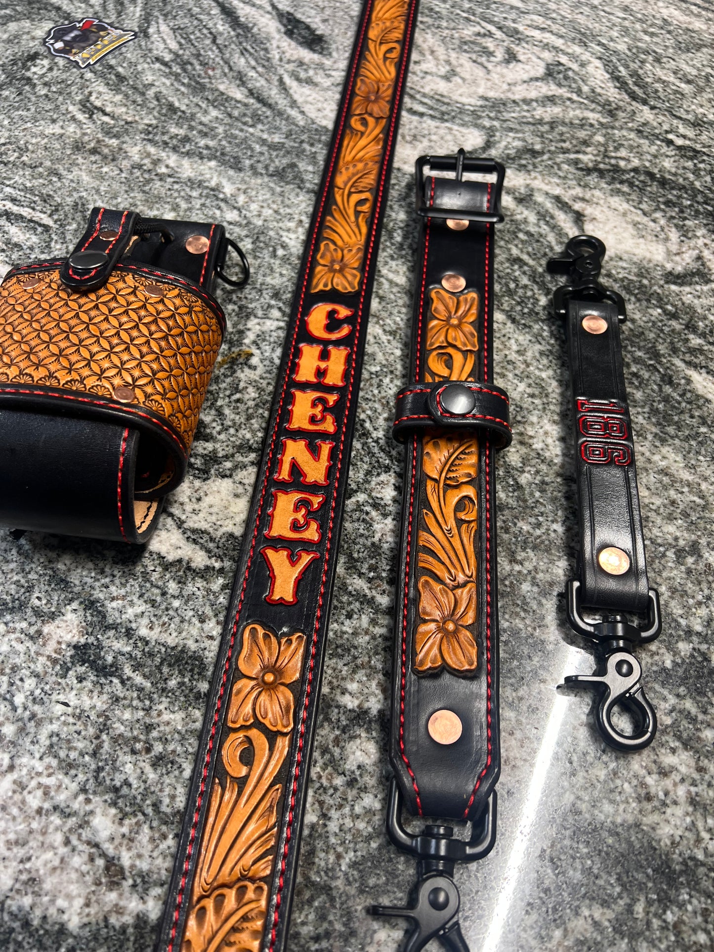 Floral Tooled Radio Strap