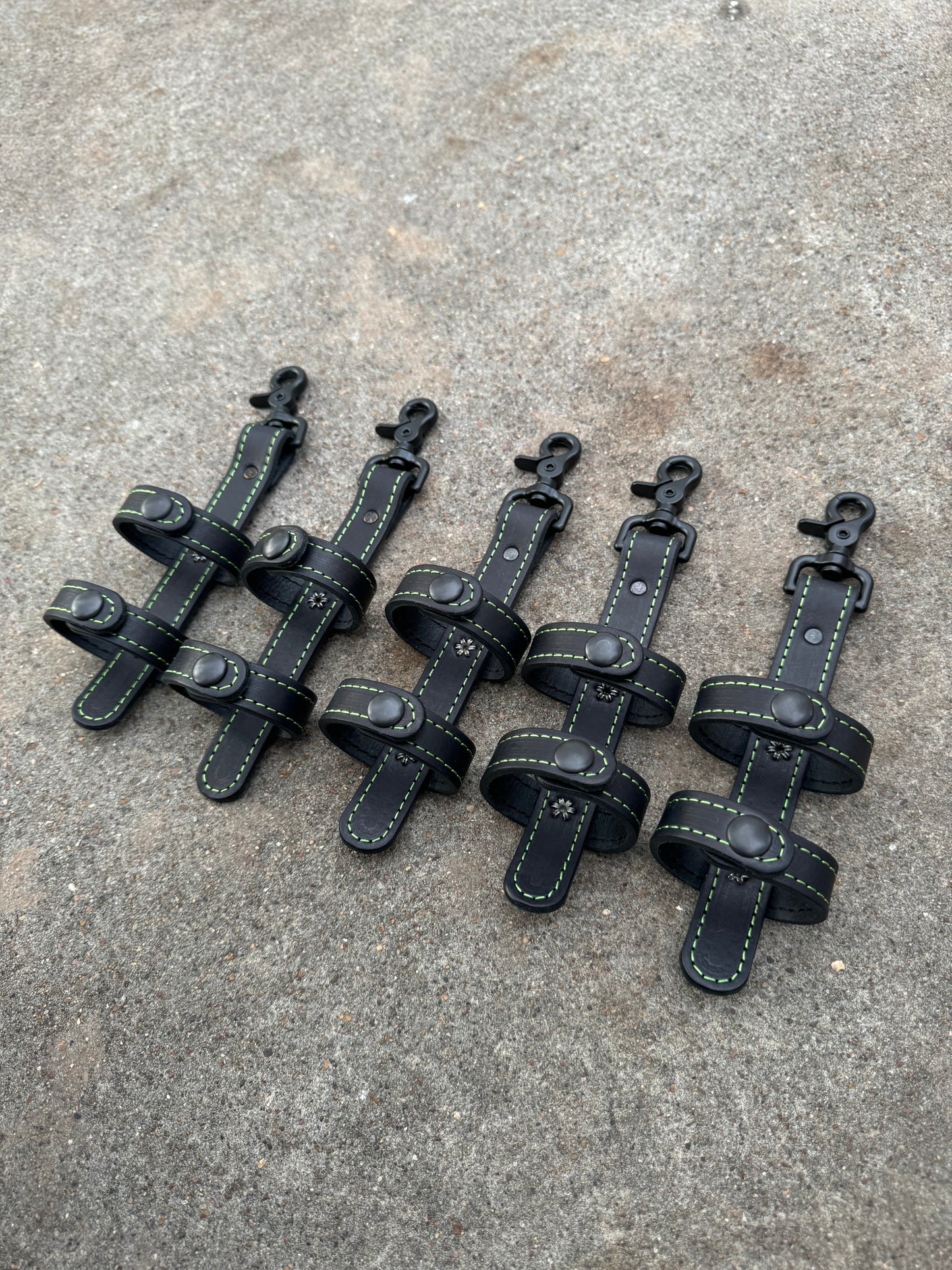 Inverted Flashlight Strap - Black with Green Stitching