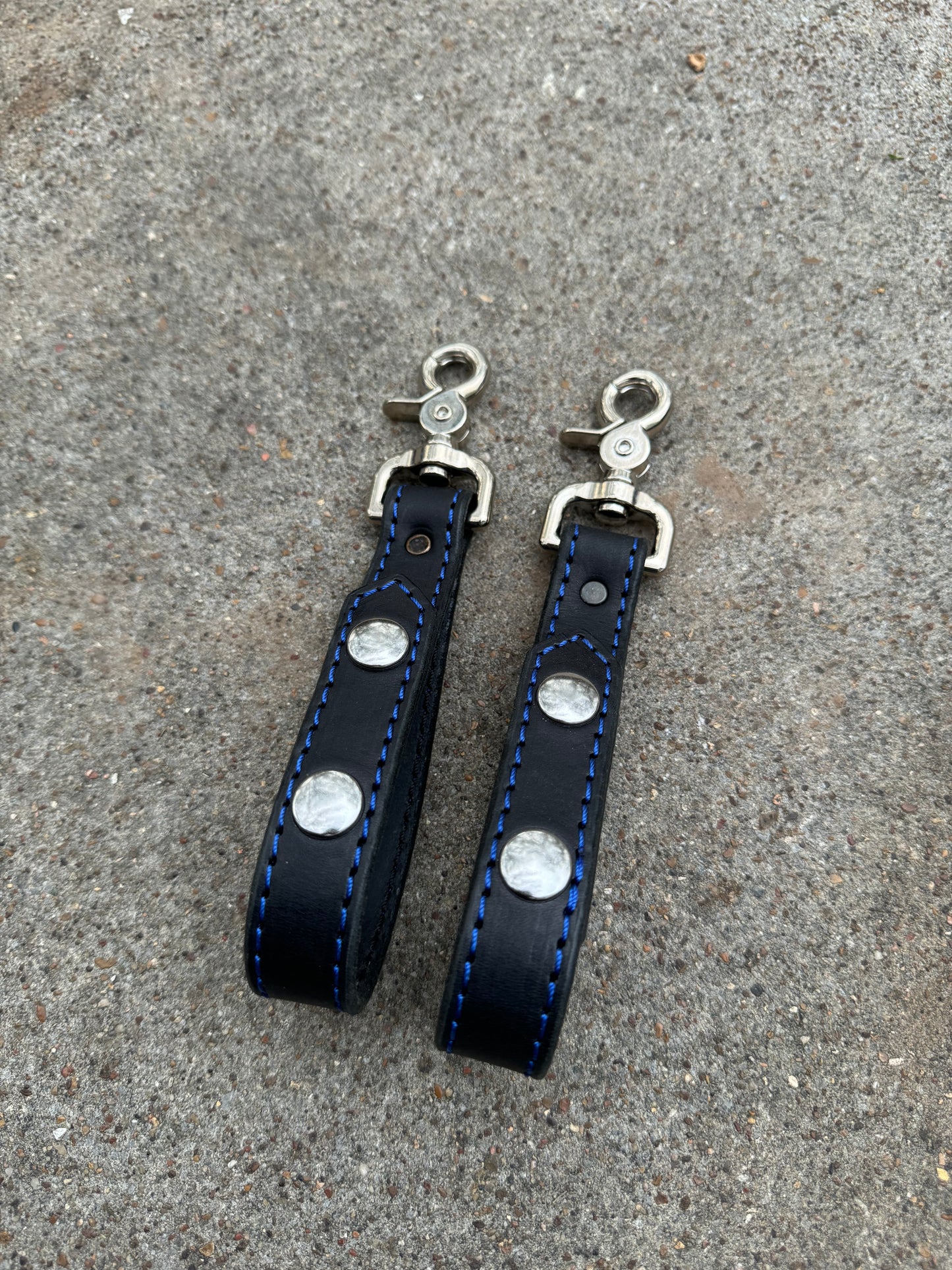 Glove Strap with Snaps - Black with Blue Stitching/Silver Hardware