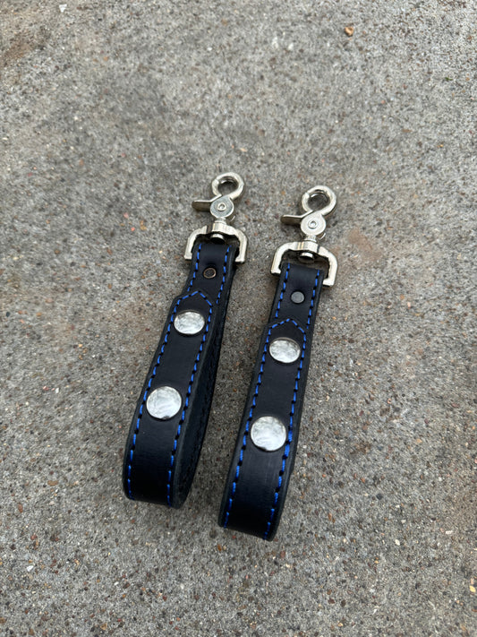 Glove Strap with Snaps - Black with Blue Stitching/Silver Hardware