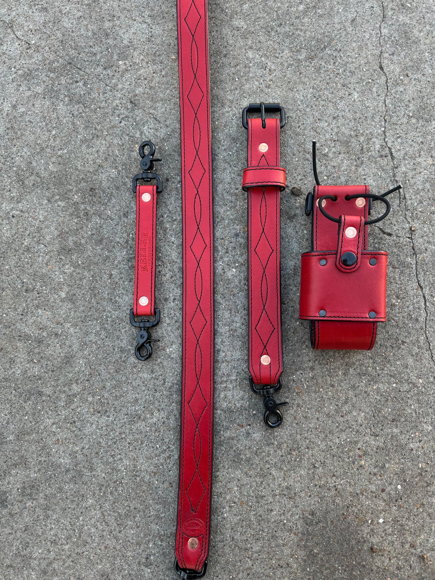 Red Bridle with Black Gunslinger Stitch - Radio Strap