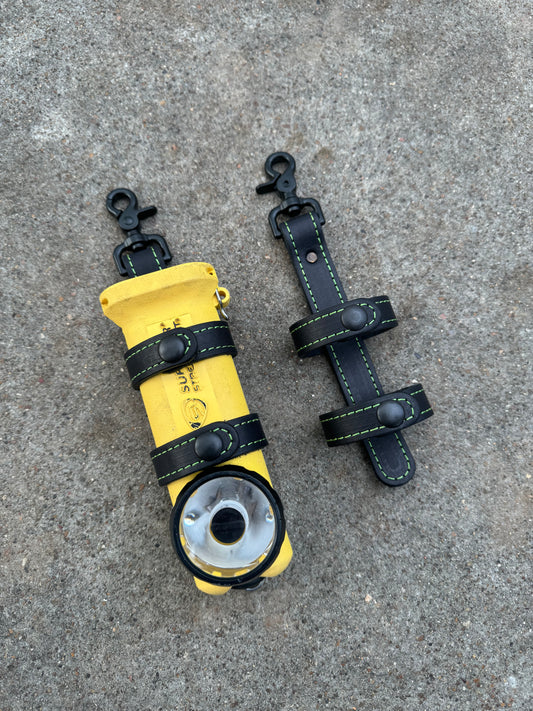 Inverted Flashlight Strap - Black with Green Stitching