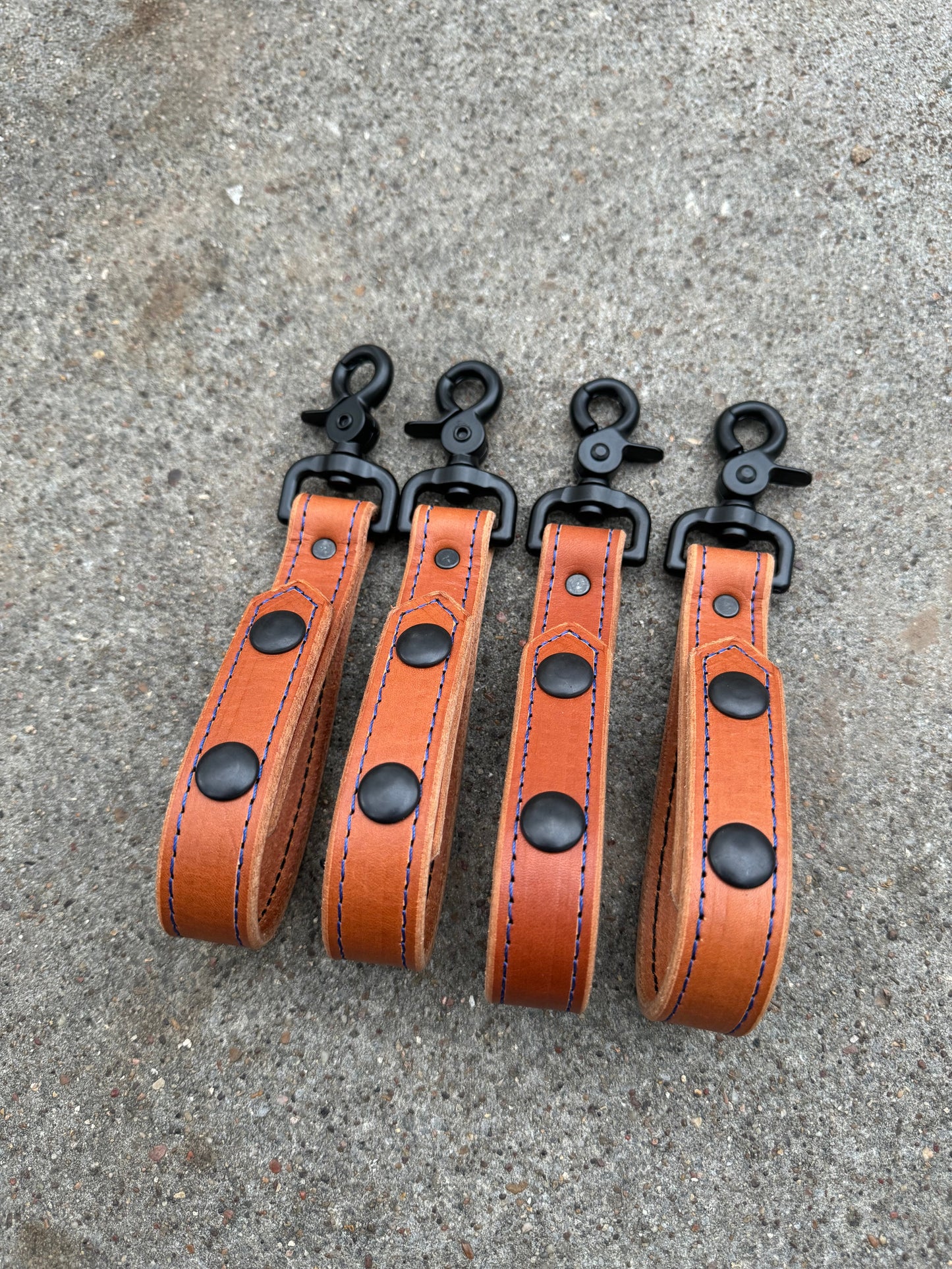 Glove Strap with Snaps - Natural with Blue Stitching/Black Hardware