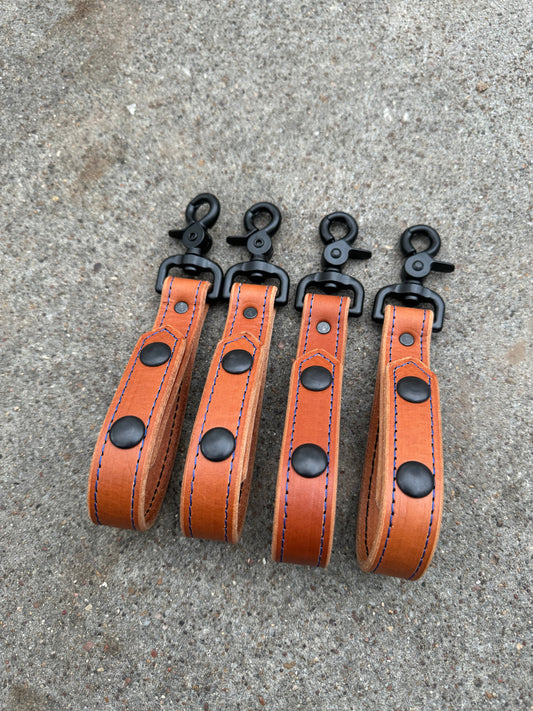 Glove Strap with Snaps - Natural with Blue Stitching/Black Hardware