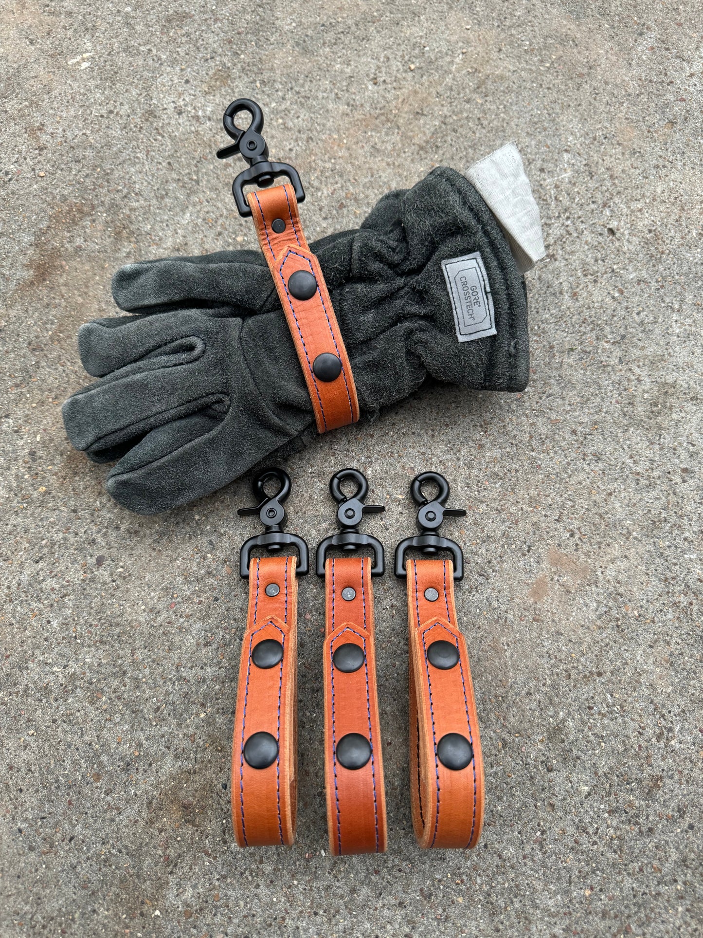 Glove Strap with Snaps - Natural with Blue Stitching/Black Hardware