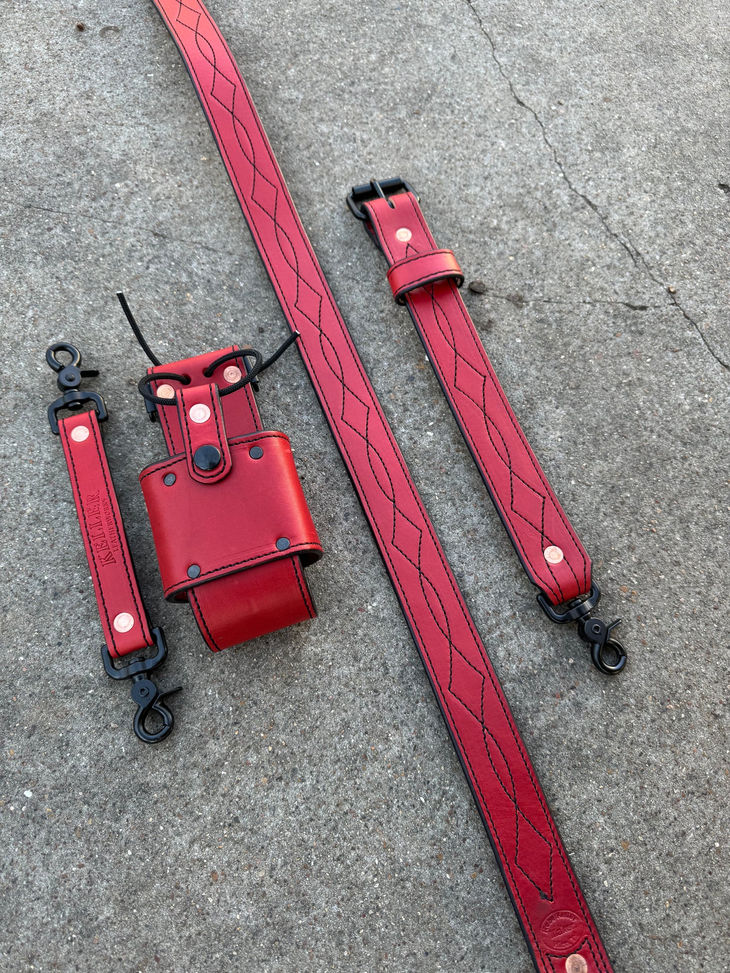 Red Bridle with Black Gunslinger Stitch - Radio Strap