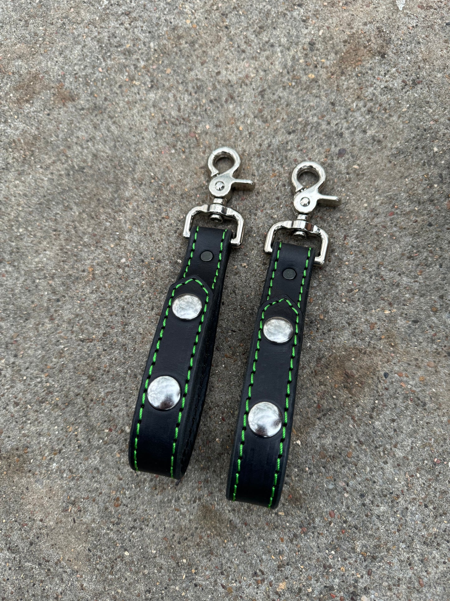 Glove Strap with Snaps - Black with Green Stitching/Silver Hardware