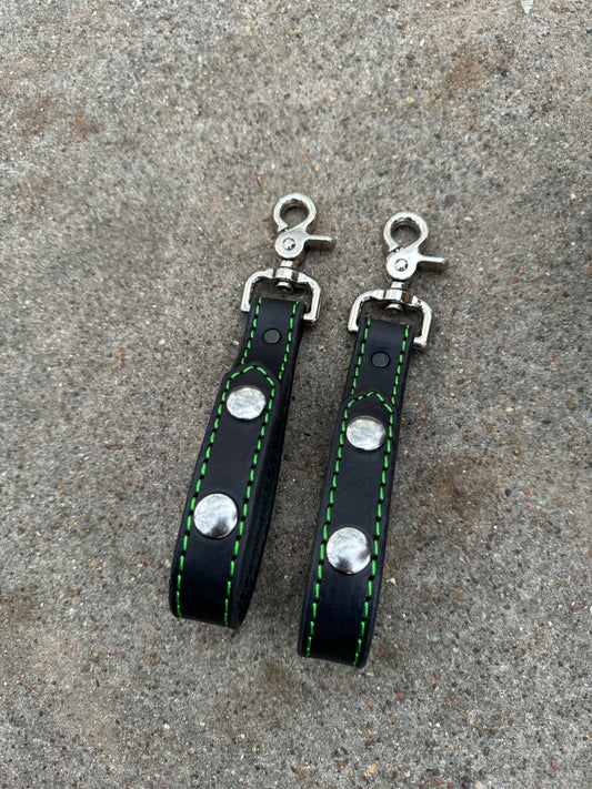 Glove Strap with Snaps - Black with Green Stitching/Silver Hardware