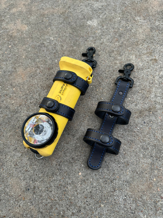 Inverted Flashlight Strap - Black with Blue Stitching