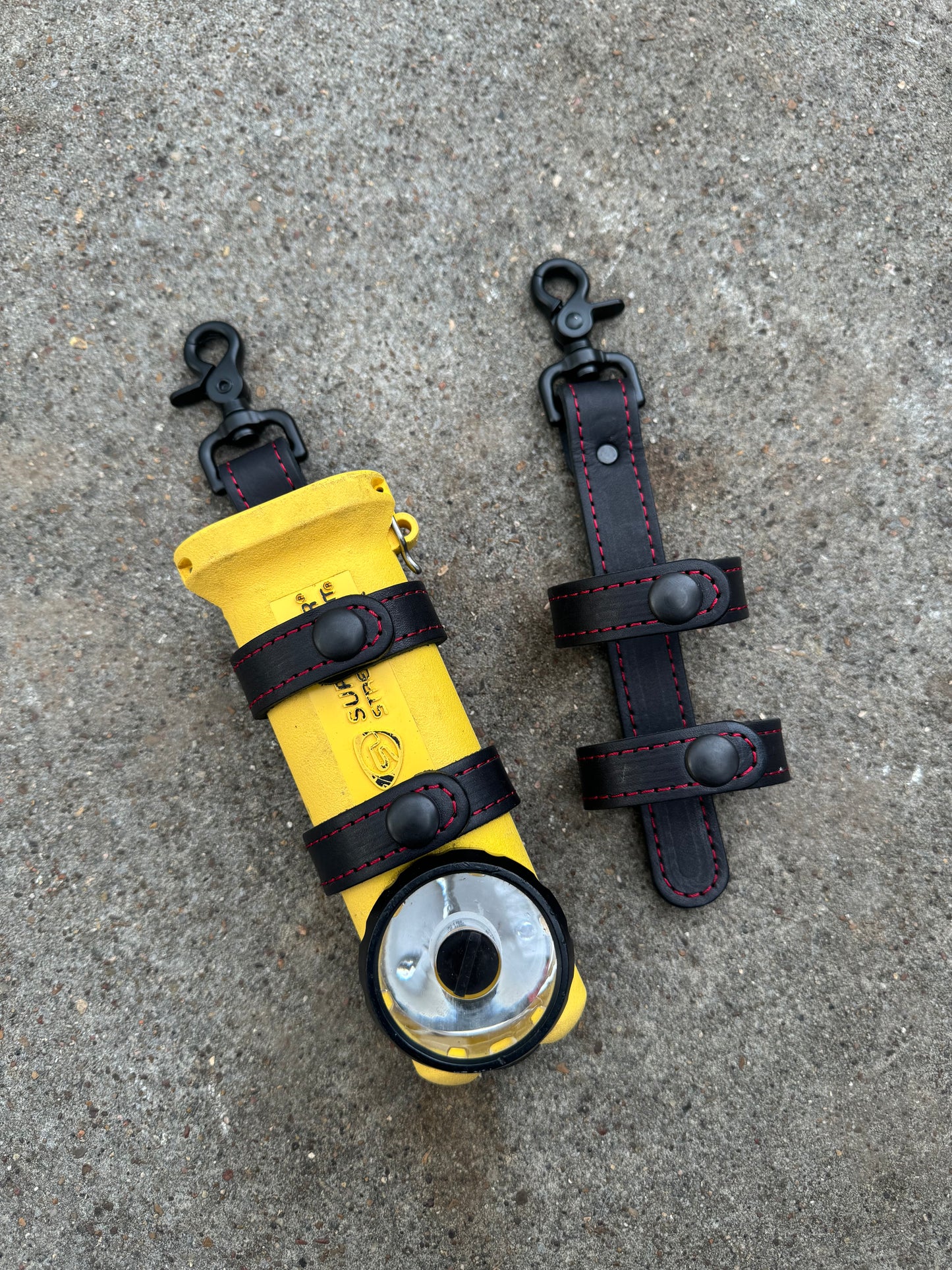 Inverted Flashlight Strap - Black with Red Stitching