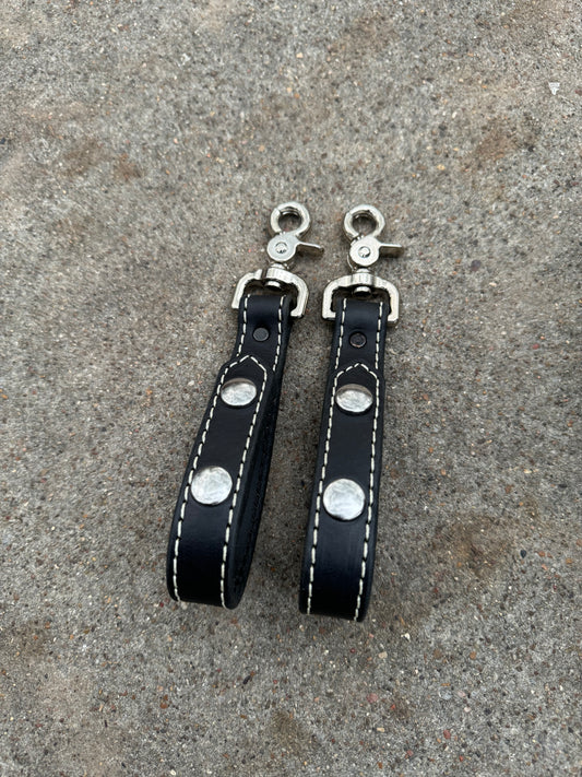 Glove Strap with Snaps - Black with White Stitching/Silver Hardware